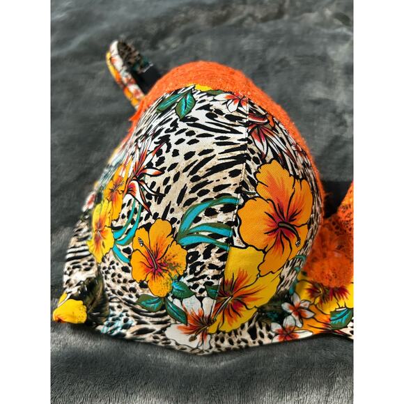 Cacique Bra beautiful colors leopard floral print with lace, Size 42DDD - Picture 2 of 8